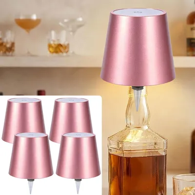 Produktbild von 4er-Set Edle Akku Flaschenlampe rosegold: Dimmbar - 3 Lichtfarben: Verwandelt Flaschen in stimmungsvolle Leuchten - Flaschenlicht mit Metallschirm