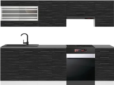 Produktbild von Belini Küchenzeile Küchenblock Lily - Küchenmöbel 240 cm Einbauküche Vollausstattung ohne Elektrogeräten mit Hängeschränke und Unterschränke, ohne Arbeitsplatten, Königliches Ebenholz