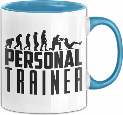Produktbild von Personal-Trainer Tasse Geschenk Bester Personaltrainer Geschenkidee Spruch Evolution (Blau)