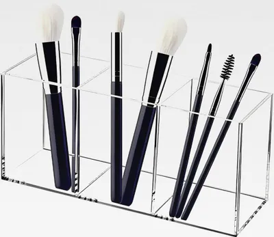 Produktbild von Make-up-Pinselhalter, Kosmetik Pinselhalter mit 3 Fächern, Acryl Schminkaufbewahrung Kosmetikpinsel Behälter Make Up Pinsel Organizer für Pinsel Eyeliner Lippenstift Bürsten