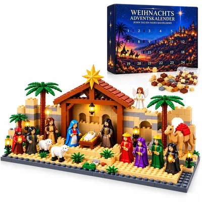Produktbild von Adventskalender 2026 Weihnachtskrippe, 24-Tage-Bauset aus Klemmbausteinen mit Krippenfiguren, Weihnachtsdeko