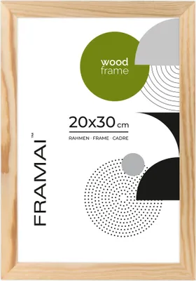 Immagine prodotto di Cornice FRAMAI®, 20x30 cm, rovere, cornice in legno naturale, cornice in vero legno, cornice con plexiglas infrangibile, gancio e supporto