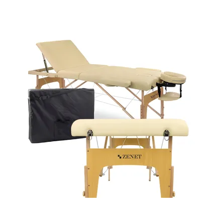 Obrázok produktu pre Drevený masážny stôl ZENET - skladací, nastaviteľný, profesionálny, s krytom, ZET-1047/L-CREAM