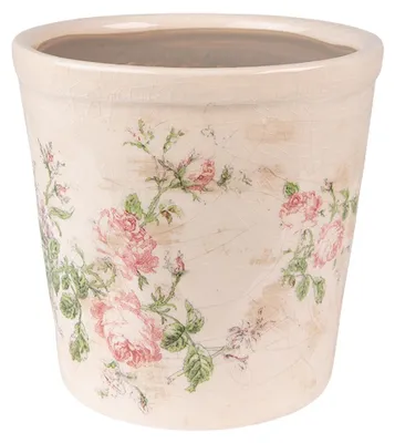 Zdjęcie produktu dla Clayre & Eef Doniczka Ø 15x14 cm Kwiaty ceramiczne różowo-beżowe