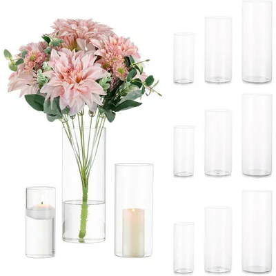 Productafbeelding van Glazen vazen, set van 4 stuks, cilindervormig, 15/20/25 cm, transparant, borosilicaatglas
