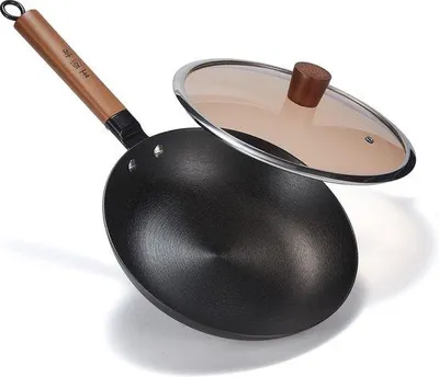 Immagine prodotto di Padella in ghisa da 26 cm con manico in legno, adatta all'induzione