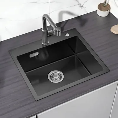 Produktbild von Edelstahlspüle 50 x 45 cm Schwarz, Kratzfeste Hitzebeständige Küchenspüle, Spülbecken, Einbauspüle mit Siphon, Cecipa MAX, Nano-Beschichtung Spüle