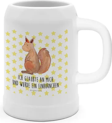 Produktbild von Mr. & Mrs. Panda Humpen Einhorn Glauben - Weiß - Geschenk, Bierhumpen, Eichhörnchen, Einhörnchen, Krug, Einhörner, Steinkrug, Bierbecher, Deko, Seidel, Eichhorn