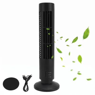 Obrázok produktu pre Chladiaci ventilátor, stolný ventilátor bez lopatiek, 2 stupne rýchlosti, tichý ventilátor, USB port, pre domáce použitie, do spálne, kancelárie, čierna farba
