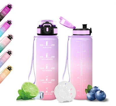 Produktbild von Mujigaga Trinkflasche 500ml auslaufsicher mit Zeitmarkierung für Schule Büro