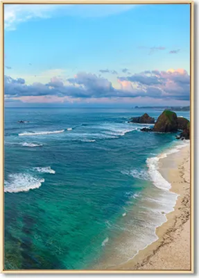 Produktbild von TPFLiving Kunstdruck LW-437 (OHNE RAHMEN) Poster - Leinwand - Wandbild - Hochauflösender Giclée-Druck, langlebig und hochwertig -  Romantische Küstenlandschaft - Sonnenuntergang, Strand und Meer -  - Größe: 50x70cm