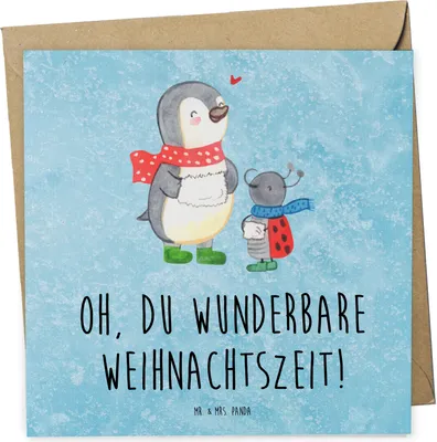 Produktbild von Mr. & Mrs. Panda Grußkarte Smörle Winterzeit - Eisblau - Geschenk, Glückwunschkarte, Weihnachtsgruß, faltkarte, doppelkarte, anlasskarte, Weihnachten, Weihnachtszeit