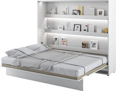 Produktbild von Furniture24 Schrankbett Bed Concept Lenart, Wandklappbett mit Lattenrost, V-Bett, Wandbett Bettschrank Schrank mit integriertem Klappbett Funktionsbett BC-14, 160 x 200 cm, Weiß/Weiß, Horizontal