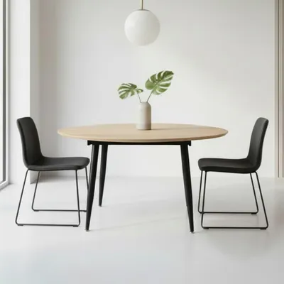 Immagine prodotto di Tavolo rotondo allungabile Cordelia rovere con gambe nere 120x120x75