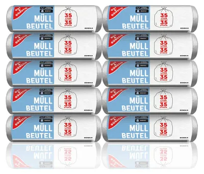 Produktbild von Gut & Günstig Müllbeutel 35L (35 Stück) - 10er Pack - Reißfest & Flüssigkeitsdicht - (10 x 35 Stück)