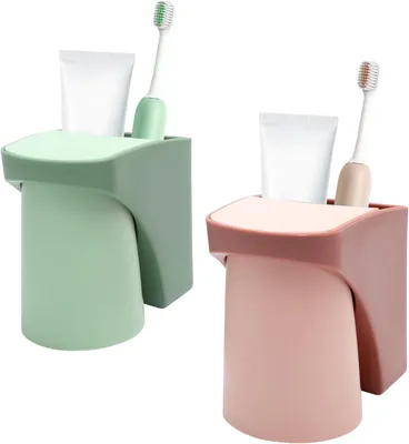 Produktbild von Set mit 2 bohrfreien Zahnbürstenhaltern mit Magnetbecher zur Wandmontage, für Kinder, Paare und Familien