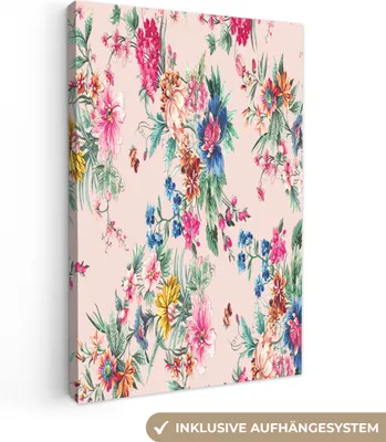 Produktbild von OneMillionCanvasses® - Leinwandbilder - 90x140 cm, Blumen - Rosa - Farben, Wandbilder Kunstdruck Wanddekoration - Wandschmucke - Schlafzimmer