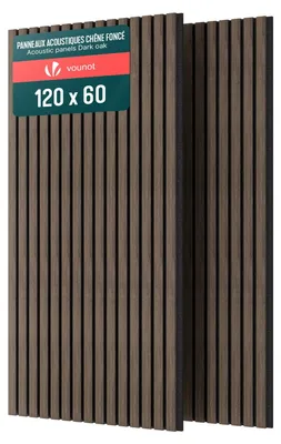 Produktbild von VOUNOT® 2er Set Akustikpaneele 120 × 60 × 2,1 cm, Akustik Wandpaneele in Holzoptik Dunkel-Eiche
