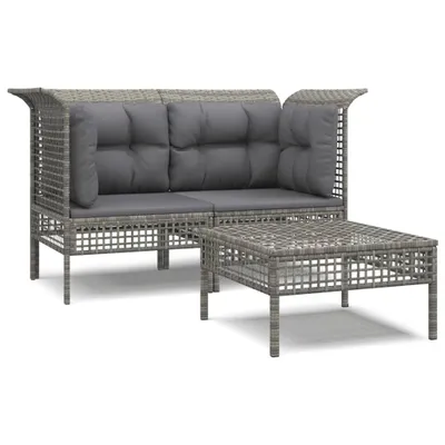 Immagine prodotto di vidaXL Set di 3 pezzi da giardino con cuscini in polirattan grigio
