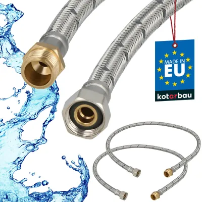Zdjęcie produktu dla KOTARBAU® 2 szt. Przyłącze Elastyczne 3/8”x3/8” Wężyk do Baterii Armatury 90 cm Nakrętno Wkrętne Wężyk Przyłączeniowy Oplot Stal Nierdzewna