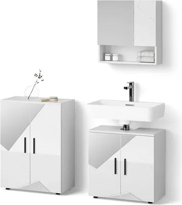 Produktbild von Badmöbel-Set Livinity Ronco Weiß Hochglanz mit Einsätzen 3 Teile, mit Unterschrank 60 cm, Model 52745