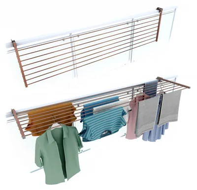 Wäscheständer für Balkongeländer, klappbar, 202 cm, 15 kg, braun
