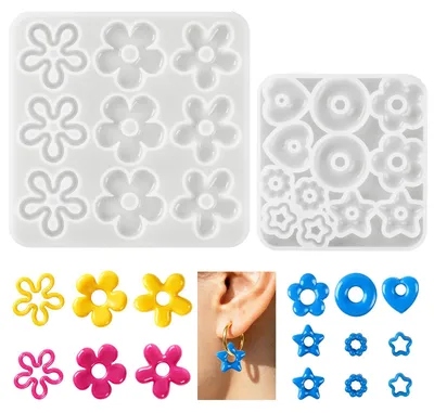 Silikonform für Epoxidharz, 2 Stück, Blumenformen, Herz, Stern, Kreis