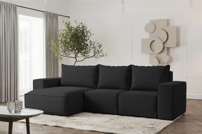 Produktbild von Ecksofa Designersofa ESTELLE in Stoff Opera Velvet Schwarz Ottomane Links