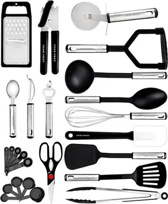 Image de Set d'ustensiles de cuisine - revêtement anti-adhésif - 10 pièces - acier inoxydable et silicone