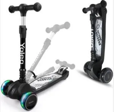 Produktbild von YOLEO Kinder Roller Kinderscooter Dreiradscooter mit LED Räder, 2-Rädern Hinterbremsen, 4 Höhenverstellbare, faltbarem Lenker, bis 50kg belastbar, für Kinder Mädchen Jungen ab 3 Jahre(Schwarz)