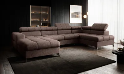 Produktbild von Wohnlandschaft U-Form Schlafsofa SPARKS Stoff Infinity Braun Ottomane Links