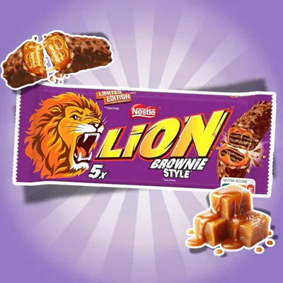 Produktbild von Nestlé LION Brownie Style Multipack 5 × 30 g (150 g) – Knuspriger Schokoriegel mit Brownie-Geschmack + Heartforcards Versandschutz
