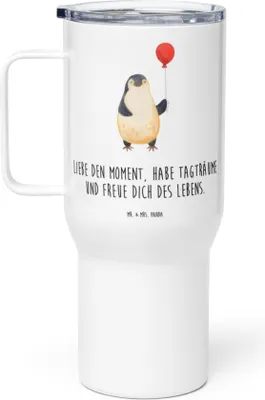 Produktbild von Mr. & Mrs. Panda To-Go-Becher Pinguin Luftballon - Weiß - Geschenk, Kaffee-to-go-Becher, thermosbecher, Liebe, Kaffee-Thermobecher, Teetasse, Thermobecher, Beste Freundin