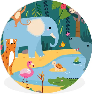 Produktbild von MuchoWow® Rundes Wandbild - Runde Bilder Dschungel - Elefant - Tiere Ø 90 cm Kreis Wanddekoration Kunststoff - Wandkreis - Wandschmuck - Wand-Kreis - Wohnzimmer - Bild - Runde - Wanddeko - Dibond - Kunstdrucke