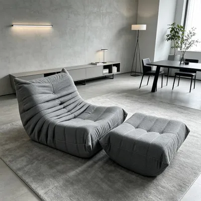 Produktbild von Sessel mit Hocker, Einzelsessel und Relaxsessel, bequemes Lounge-Sofa für Wohnzimmer, Schlafzimmer und Gästezimmer Grau /MMC-H/