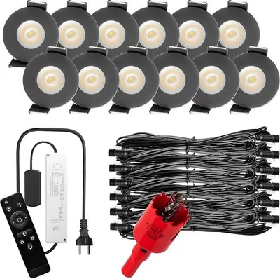 Produktbild von S-Polylight PREMIUM Mini LED- Einbauspots Kaltweiß 6.000K, DIMMBAR, IP65, FUNK 3W LED Einbaustrahler Terrassenüberdachung, Terrassenbeleuchtung, Bad, Sauna, LED Spots mit Fernbedienung (ANTHRAZIT, 12x LED-SET)