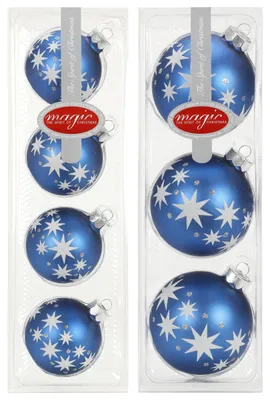 Immagine prodotto di Palline di Natale in vetro da 6-8 cm con motivo a stelle, 7 pezzi, opache - Blu