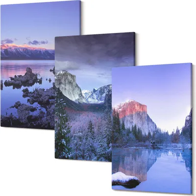 Produktbild von Leinwandbilder – Wandbilder – Leinwandbild – Canvas Bild – Polycanvas – Kunstdruck –  – Modern – Aufhängefertig – Mehrteilig – 3-Teilig – 40x60 Cm Pro Bild - Berglandschaften in der Abenddämmerung, Blick aufs Wasser