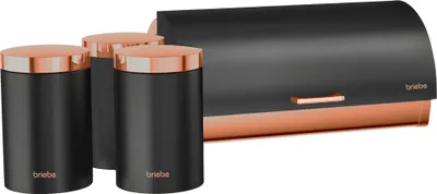 Immagine prodotto di Briebe BB1161 Set di contenitori per il pane +3 in robusto acciaio inox Design moderno Nero opaco/oro rosa