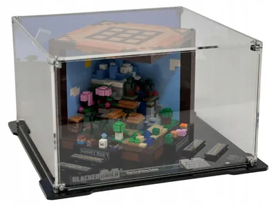 Produktbild von Blacked Brick Vitrine mit bedruckter Rückwand für LEGO® Minecraft 21265 – Werkbank