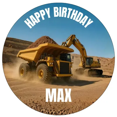 Produktbild von Tortenaufleger essbar individuell Geburtstag Bagger Traktor Baustelle 20cm Fondant