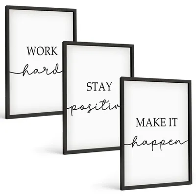 Produktbild von Bilder Set 3-teilig im schwarzen Rahmen – Wandbilder 3 Stück – gerahmte Poster für Wohnzimmer, Schlafzimmer und Flur – 40x60 cm – Minimalistische Motivationsinschriften