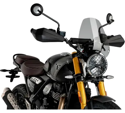 Productafbeelding van PUIG heldere ruit, ontworpen voor sportieve motoren, met ABE-certificering, geschikt voor Triumph