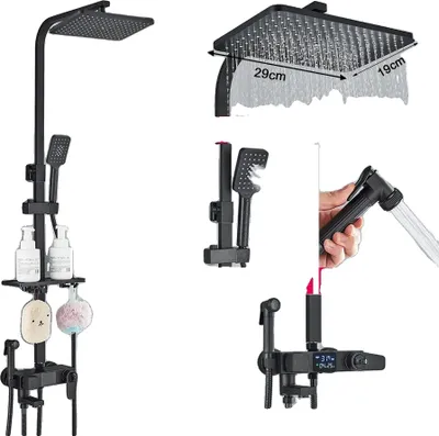 Immagine prodotto di Set doccia in ottone, rubinetto termostatico, design monocomando, termostatico nero