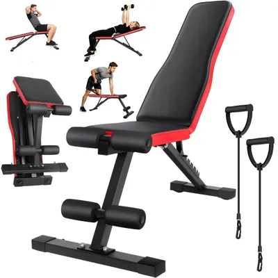 Image de Banc de musculation - Banc d'entraînement pliable - Réglable de -30° à 60° - Banc à inclinaison multiple pour les abdominaux et le dos - Capacité de charge jusqu'à 300 kg - Noir