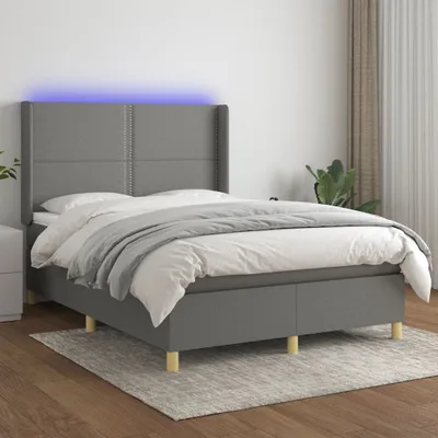 Produktbild von The Living Store Boxspringbett mit Matratze & LED Dunkelgrau 140x200 cm Stoff