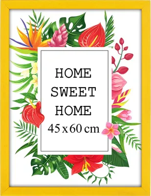 Produktbild von MG Design Bilderrahmen 45 x 60 cm - Farbe Gelb, aus Holz, mit Acrylglas - zum vertikalen oder horizontalen Aufhängen, ohne Hintergrund, für Fotos