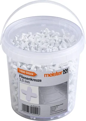Zdjęcie produktu dla Krzyżaki do płytek, Meister, 3,0 mm – 1600 sztuk – białe – do łączenia płytek