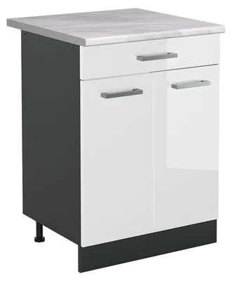 Immagine prodotto di Mobiletto base cucina Vicco R-Line Bianco lucido/Antracite 60 cm con cassetto piano di lavoro Marmo, Model 61133