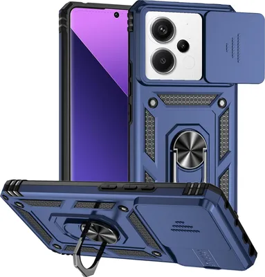 Image de Xiaomi Redmi Note 13 Pro 5G étui double couche avec protection coulissante de l'appareil photo et anneau de support bleu